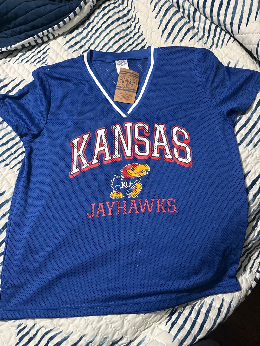 Rivalry Threads Kansas Jayhawks Blue Mesh V-Neck Jersey